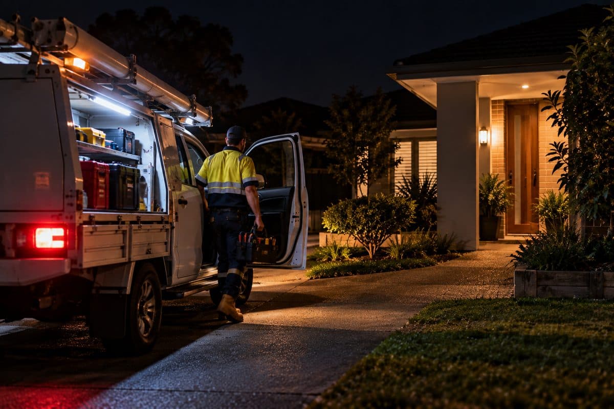 Plumber arriving at a house at night